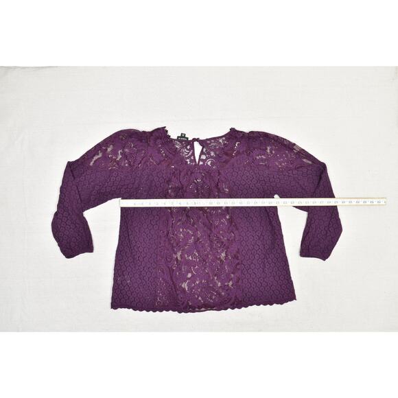 Torrid Women's Plus Size 00 Purple Lace Crochet Long Sleeve Blouse Top - Picture 4 of 8